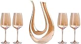 DDSGG Dekanter Weinbelüfter Dekanter, goldenes Weinglas-Set, gehören 1.5l Dekanter und 4 Weingläser, 100% bleifreies Kristallglas-Wein-Sauerstoff-Set, Weinflasche (Color : Gold)