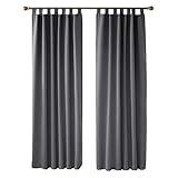 Deconovo Vorhang Verdunkelung Thermo Vorhänge Lärmschutz mit Schlaufen, 210x140 cm(HöhexBreite), Dunkelgrau, 2er S