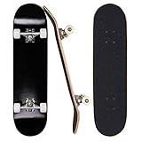 Sumeber Skateboard für Anfänger 31 x 8 Zoll Komplettboard mit ABEC-7 Kugellager Double Kick Skateboards Geburtstagsgeschenk für Kinder Teenager und Erwachsene (Alles schwarz)