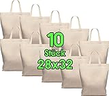 10 Stück 28x32 cm Baumwolltasche midi – Jutebeutel – Natur Apothekertasche, Tragetasche Set Beutel, Geschenktasche OEKO-TEX® zertifiziert Stofftasche unbedruckt, Henkel klein zum bemalen und bedruck