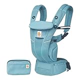 Ergobaby Omni Breeze Babytrage für Neugeborene ab Geburt bis 20kg, 4 Positionen SoftFlex Mesh Ergonomische Babybauchtrage Rückentrage Baby-Tragetasche (Slate Blue)