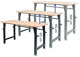 rikta höhenverstellbare Werkbank | höhenverstellbarer Arbeitstisch | ca. 135 (B) x 60 (T) x 85/95/105 (H) cm | Belastbarkeit 200 kg | FSC Holz-Arbeitsp