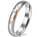 JewelryWe Schmuck Partnerringe, Freundschaftsringe, Edelstahl, Herz, Damen-Ring, Gold Silber, Größe 61 - mit Geschenk Tü