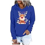 LIEIKIC Weihnachtspullover Hoodie Damen Weihnachten Schneemann Print Weihnachtspulli mit Weihnachtsmotiv Xmas Kapuzenpullover mit Kapuze Sw