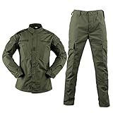 QMFIVE Taktisch Jacke Taktisch Uniform Softairjacke Taktische Männer BDU Kampf Jacke Shirt & Hosen Anzug Camo für Kriegsspiel Armee Militär Paintball Airsoft Jagd Schießen (OD-NO Belt, S)