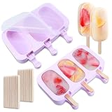 YIRSUR Eisformen, 2 Stück 6 Zellen Silikon EIS am Stiel Formen, mit 40 Holzstielen, für Kuchenform Dessertform DIY Frozen Dessert Eisformen für Kinder Erw