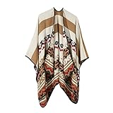 GAOHONGMEI Damen Gestrickter übergroßer Poncho-Umhang mit Quaste, Umhang vorne offen, bedruckter Schal, Strickjacke, Mantel, 002-130 x 155