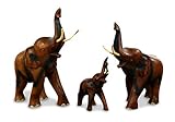 livasia Holzelefant (Rüssel Oben) Tierskulptur aus Massivholz, Holzfigur (großer Elefant)