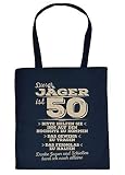 Jäger 50.Geburtstag Sprüche-Tasche - Trage-Tasche 50 Jahre : Dieser Jäger ist 50 Bitte helfen Sie ihm auf den Hochsitz - Spruch 50 Geschenk-Tasche - Farbe: Navyb