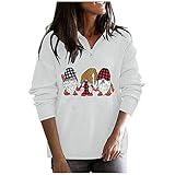 STOREYH Damen Weihnachten Gesichtslose Puppe Druck Tops Lässig Loose Langarm Zip Revers Hemd Fleece Oberteile Pullover Sweatshirt Herbst Winter Bequem Tee Frauen Bluse Wickel Tunika T-S