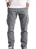 ORANDESIGNE Cargohose Herren aus Baumwolle mit Seitentaschen Lange Regular Fit Cargo Hose Herbst und Winter Freizeithose Wanderhose Trekkinghose Outdoorhose für Männer A Grau XS