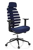 hjh OFFICE 714550 Profi Bürostuhl Ergo LINE II PRO Stoff Blau ergonomischer Drehstuhl mit Lordosen- und Kopfstü