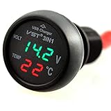 Auto Voltmeter, 3 in 1 12-24V Voltmeter Thermometer kfz Ladegerät, Digital Zigarettenanzünder USB Ladegerät für PKW LKW