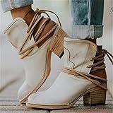 Steampunk Damen Stiefeletten mit klobigen Absätzen - Mittelalter Retro Cosplay Kriegerin Britischer Stil PU Leder Schnürung Runde Zehe D