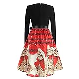 SSLLM Damen Weihnachten Kleider Rundhals Langarm Karrierte Party Kleid Cocktailkleid Katze Drucken A-Linie Festkleid Abendkleider Elegant Petticoat Partykleid Weihnachten Karneval Kostü