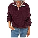 Damen Ladies Sweat Pull Over Kapuzenpullover Pullover Sweatshirt Plüsch Hoodie Mit Taschen Rollkragen Pulli Teddy-Fleece Casual Einfarbig Langarm Hohe Qualität Elegant & Herbst Winter Warm Ob