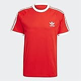 adidas Mens 3-Stripes Tee Shirt, Red, L