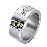 HIJONES Herren Edelstahl Cool Rock Halbe Gesicht Schädel Biker Ring Mit Zitaten 10 mm Breite Band Größe 68