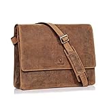 DONBOLSO Barcelona Messenger Bag Leder I Umhängetasche für Laptop I Aktentasche für Notebook I Tasche für Damen und Herren (Braun Vintage, L)