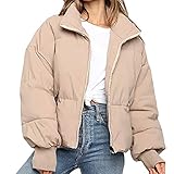 Winterjacke Damen Einfarbige Daunenjacke Gepolsterter Mantel mit Stehkragen und Langen Ärmeln Cardigan Bluse mit Reißverschluss vorne Übergangsjacke Soft Shell Jacke Wintermantel Steppjack