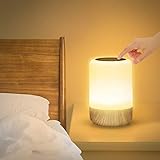 LED Nachttischlampe Touch Dimmbar, Tischlampe Batteriebetrieben 8 Farben und 3 Modi, Holzmaserung Nachtlicht Batterie USB-Aufladung mit Timing-Funktion für Schlafzimmer W