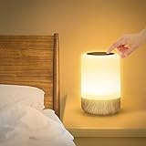 LED Nachttischlampe Touch Dimmbar, Tischlampe Batteriebetrieben 8 Farben und 3 Modi, Holzmaserung Nachtlicht Batterie USB-Aufladung mit Timing-Funktion für Schlafzimmer W