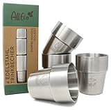 AllEco® Edelstahl Becher doppelwandig 300ml 4er Set Metall Trinkbecher Kinder Camping Outdoor Wandern Kaffeebecher 10oz Stainless Steel Mug - nachhaltig, wiederverwendbar, plastikfrei & Zero W