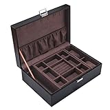 Watch Box-Watch Box Double-Layer PU Leather Case Organizer with Jewelry Tray for Storage and Display Portable Earrings Necklace Jewelry Cosmetic Case (B)