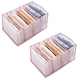 Souarts Schrank Schubladen Organizer für T-Shirts, Jeans, Hemden, Leggings, Ordnungssystem für Kleiderschrank, Faltbar Aufbewahrungsbox (2 x 7 Zelle 25x36x20cm, pink)