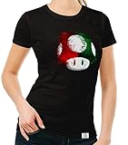 shirtdepartment - Damen T-Shirt - Super Mario - Pilz schwarz-rot M
