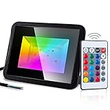 SWANEW RGB LED Strahler 10W, LED Strahler mit Fernbedienung IP66 Wasserdicht Fluter Farbwechsel Dimmbar 16 Farben 4 Modi, Speicherfunktion, RGB Beleuchtung Außen für Party Baum H