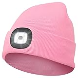 Abbicen Beanie Mütze mit Licht Unisex Winter Knit Beleuchtete Scheinwerfer Hüte USB Wiederaufladbare Taschenlampe Cap Stirnlampe Geschenk für Männer und Frauen (Pink)