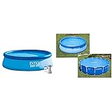 Intex Aufstellpool Easy Set Pools®, Blau, Ø 366 x 76 cm & Solarabdeckplane für Easy & Frame Pool Ø 348 cm, Stärke 120 Mikron, 29022