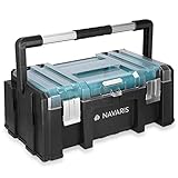 Navaris Werkzeugkoffer 20' Box leer - 51 x 32 x 22cm - mit 2 anhängbaren Wannen Alu Griff Stahlschließen - Werkzeugkasten Koffer ohne Werkzeug