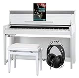 Classic Cantabile UP-1 WM E-Piano Deluxe Set (inklusive Pianobank, Kopfhörer und Klavierschule, Dämpfersimulation, MP3-Recorder, Mic In, OLED Display, 40 hochwertige Sounds, 3 Pedale) weiß