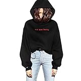 Germinate Schwarz Rot Cropped Kapuzenpulli Damen Druck Kurz Kapuzenpullover Kapuzen Pullover Pulli Sweatshirt Hoodie Oversize (Schwarz, Small)