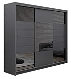 Kleiderschrank Aruba II 250 Schlafzimmer 3 Türiger Schwebetürenschrank Schrank mit Kleiderstange 2 Schubkästen Graphite/Graphite G