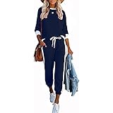 wenyujh Damen 2PCS Trainingsanzug Loungewear Set Kurzarmshirt mit Langhosen Sportswear Jogginganzug Freizeitanzug Sportbekleidung für Frauen(L-Marine, XXL)