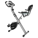 SONGMICS Heimtrainer, Fitnessfahrrad, Hometrainer, klappbar, mit Rückenlehne, Pulsmessung, Handyhalterung, 8 magnetische Widerstandseinstellungen, bis 100 kg belastbar, schwarz-grau SEB012B01