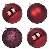 GameXcel Christbaumkugeln, bruchsicher, groß, zum Aufhängen, Weinrot, 4 Stück