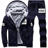 Fleece Sports Anzug Trainingsanzüge Herren Outdoor Jogginganzüge Trainingsanzüge Winter Warm Gefüttert Sportjacke Sporthose Kapuzenpullover mit Reißverschluss Kapuzenjacke Jogginghose 2-teiliges S
