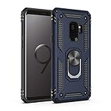 Kompatibel mit Samsung Galaxy S9 Hülle,Premium Handyhülle mit Ring Fingerhalterung 360 Grad Drehbarer Ständer Anti-Scratch Dual Layer Bumper Stoßfest Schutzhülle für Samsung Galaxy S9 (Blau)
