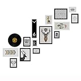 WYZQ Set aus 13 Rahmenholz, 4 Stück 4,5 x 6 Zoll, 4 Stück 6,1 x 8,1 Zoll, 2 Stück 9 x 10,9 Zoll, 1 Stück 10,8 x 14,7 Zoll, 2 Stück 7 x 12,9 Zoll, Schwarzes Massivholz Mehrere Bilderrahmen fü