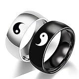 Agoble Herrenring Edelstahl, Partner Ringe Set Gravur Silber Edelstahl Tai-Chi-Symbol Größe 65 (20.7) Frei G