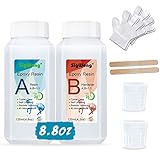 Epoxidharz mit Härter 240ml/249 set Profi Qualität glasklar Gießharz für Holz - 2 teiliges Gießharz für Kunst, Handwerk, Schmuckherstellung, Flusstische - Bonus Handschuhe, Messbecher und Holzstäb