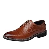 DeHolifer Herren Business Anzugs Schuhe, England Stil Einfarbig Spitzschuhe Mode Casual Schuhe Männer Wohnungen Schnüren Sich Männliche Oxfords Männer Hochzeit Schuhe Klassisch Retro L