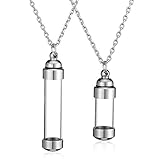 JSDDE Schmuck 2er Memorial Anhänger Halskette Set Paar Kette Urne Anhänger zum öffnen Locket Anhänger Gedank Asche Haare Blume Anhänger mit 24 Zoll Kette (Silber)