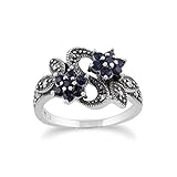 Gemondo Jugendstil Ring 925 Sterlingsilber 0,56 Karat Saphir & Markasit Blumen Ring