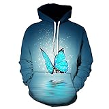 XDJSD Herren Pullover Hoodie Large Size Sweatshirt Paar Pullover Print Kapuzenpullover Casual Large Size Top Schmetterlingsdruck