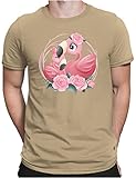 PAPAYANA - Flamingo - Herren Fun T-Shirt Bedruckt - Regular Fit - Retro Watercolor - Kahki - 3XL